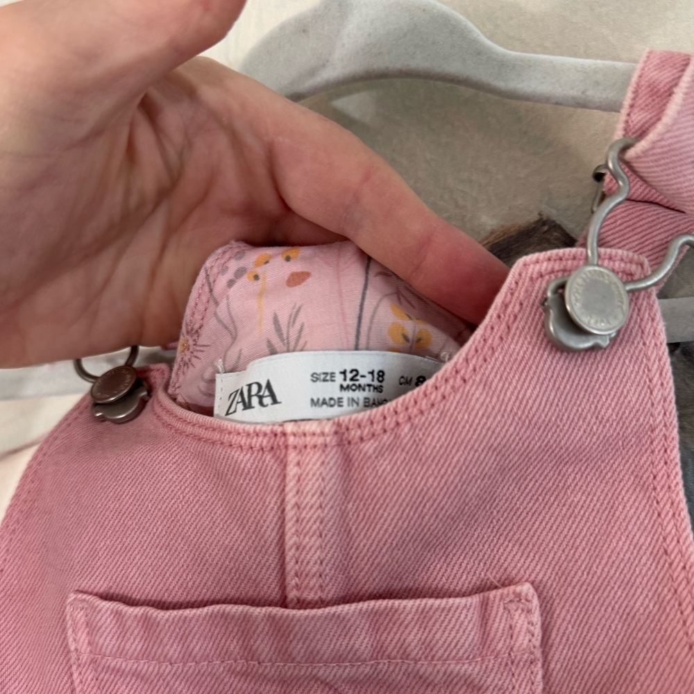 ZARA Pink Denim Overall Tank Dress Size 12-18M - Picture 4 of 5